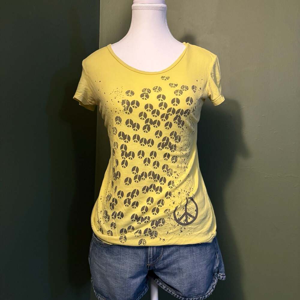 omgirl Jimi Hendrix Quote Peace Sign Graphic T-Shirt Yellow Size M